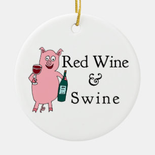 Red Wine & Swine Ceramic Ornament