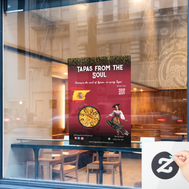 Red Wine Tapas Dancer Spain Paella Restaurant Window Cling (Cafe Window)