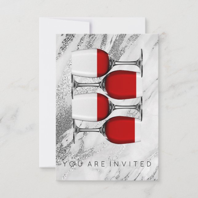 Red Wine Tasting Cocktail Party Invitation Marble (Front)