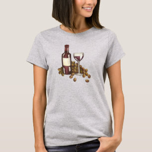 Red Wine Tasting Glass Bottle w/ Grapes Tee Shirt