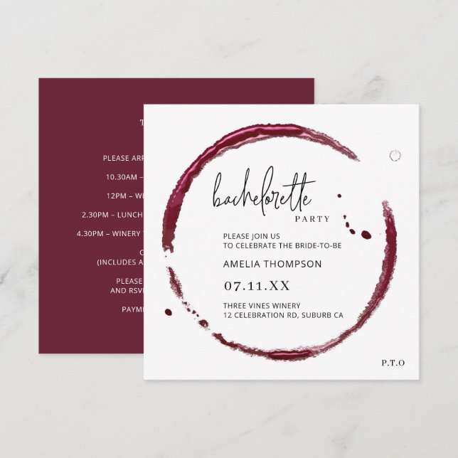 Red Wine Tasting Weekend Bachelorette Party Invitation (Front/Back)