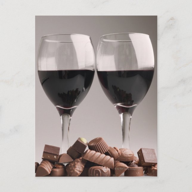 red wine with chocolates postcard (Front)