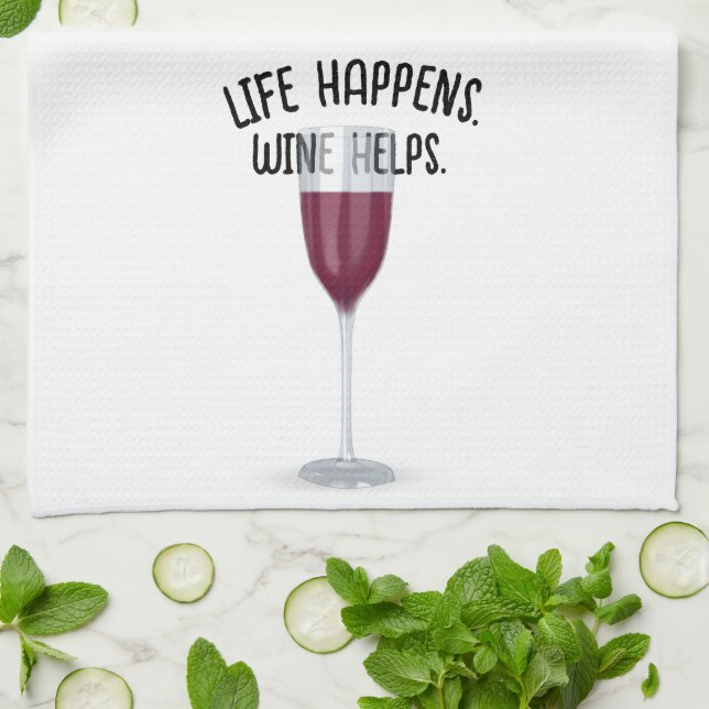 Red Wine With Quote Kitchen Towel (Folded)