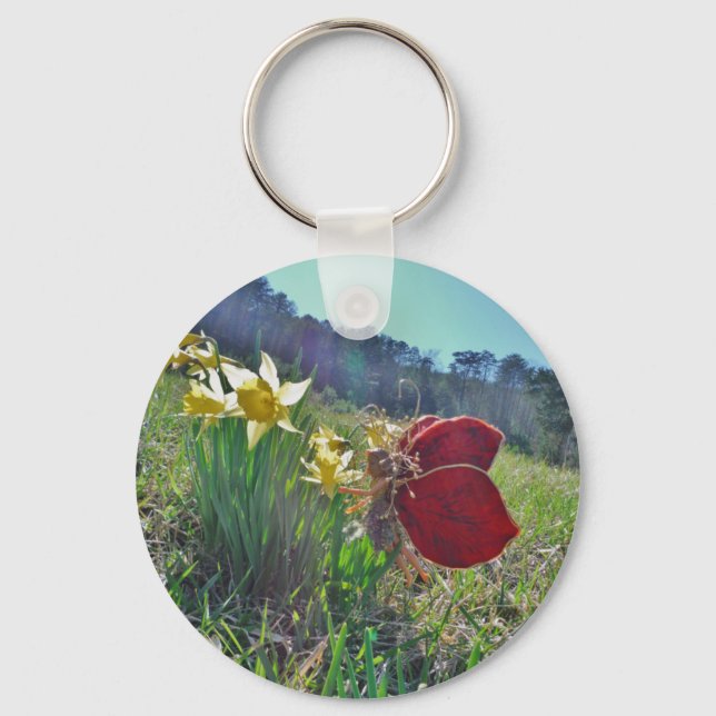 red wing fairy and daffodils keychain (Front)