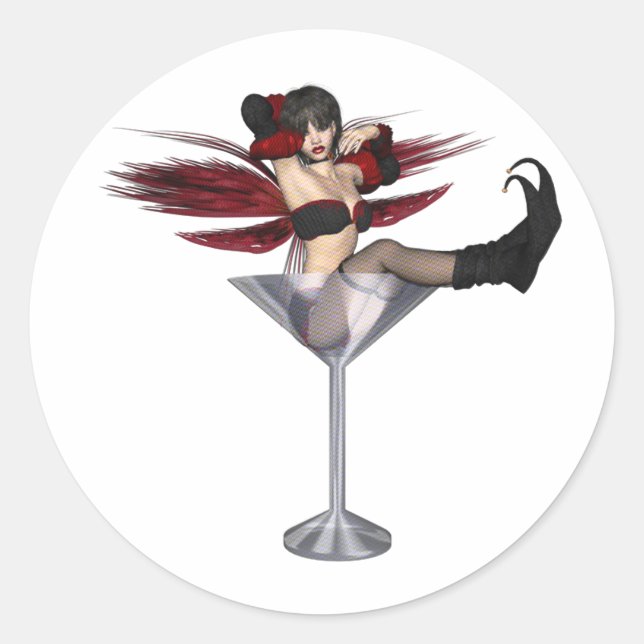 Red Wing Fairy Girl In Martini Glass Classic Round Sticker (Front)
