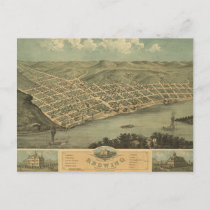 Red Wing MN 1868 Antique Panoramic Map Postcard