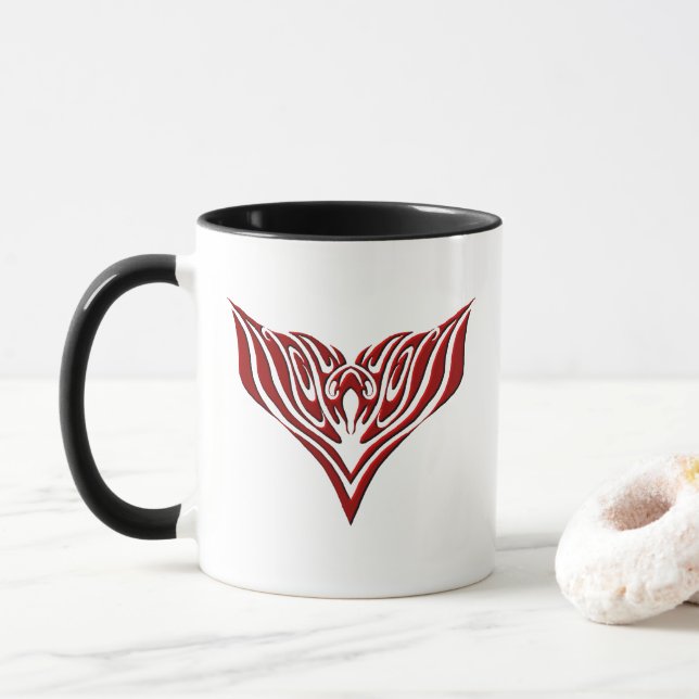 Red Winged Bird Tribal Tattoo Design Mug (With Donut)