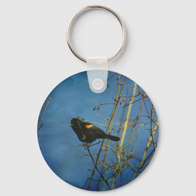 Red-Winged Black Bird singing Keychain (Front)