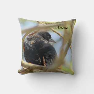 Red Winged Black Bird Throw Pillow