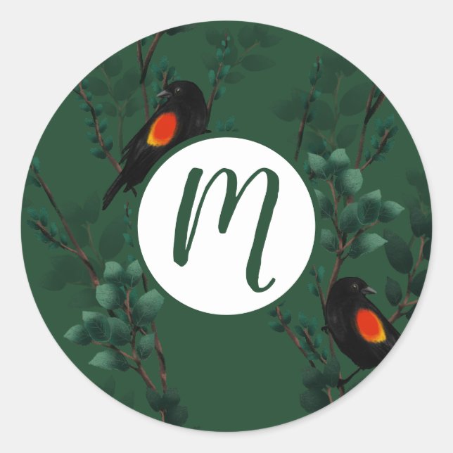 Red-Winged Blackbird Pattern Classic Round Sticker (Front)