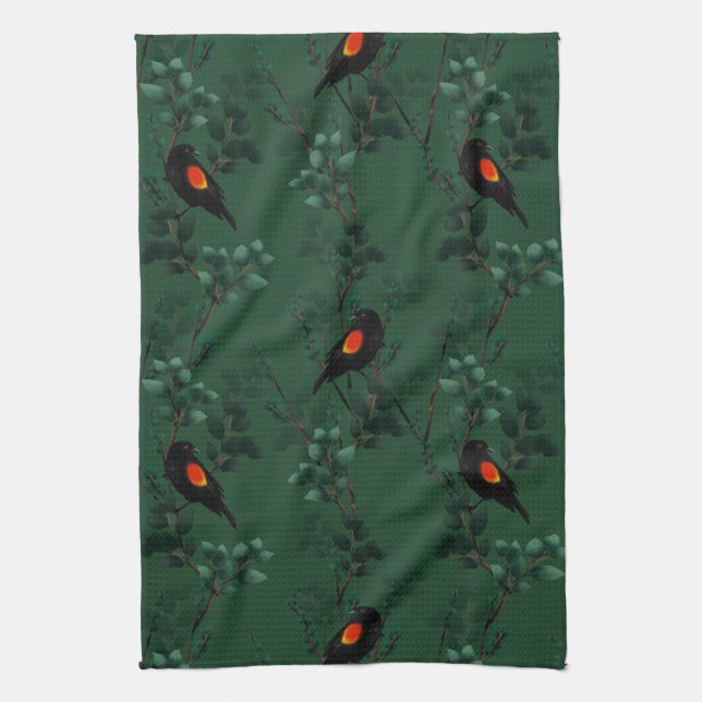Red-Winged Blackbird Pattern Kitchen Towel (Vertical)