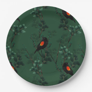 Red-Winged Blackbird Pattern Paper Plate