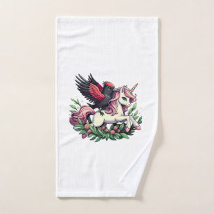 Red-winged Blackbird Riding Unicorn Boys Girls Men Hand Towel