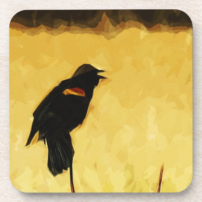 Red-Winged Blackbird Singing Abstract Coaster (Front)