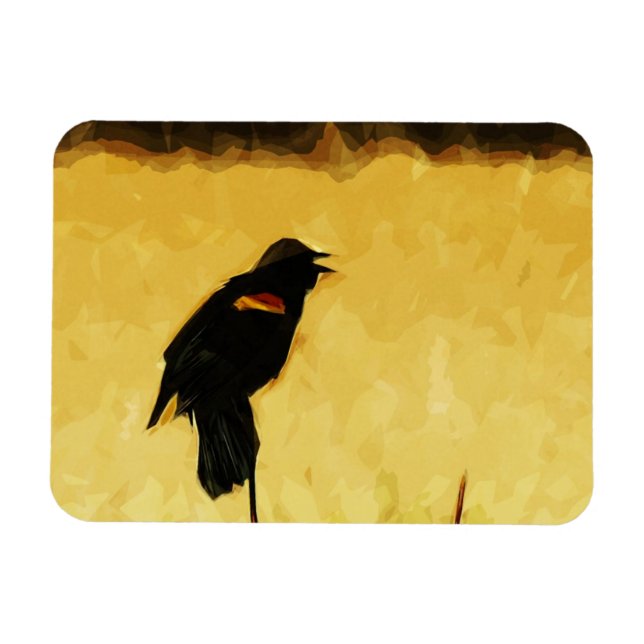 Red-Winged Blackbird Singing Abstract Magnet (Horizontal)