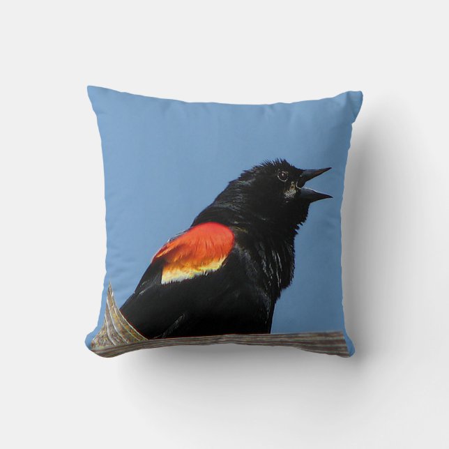 Red winged Blackbird Throw Pillow (Front)