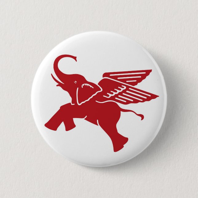 Red winged elephant 2 inch round button (Front)