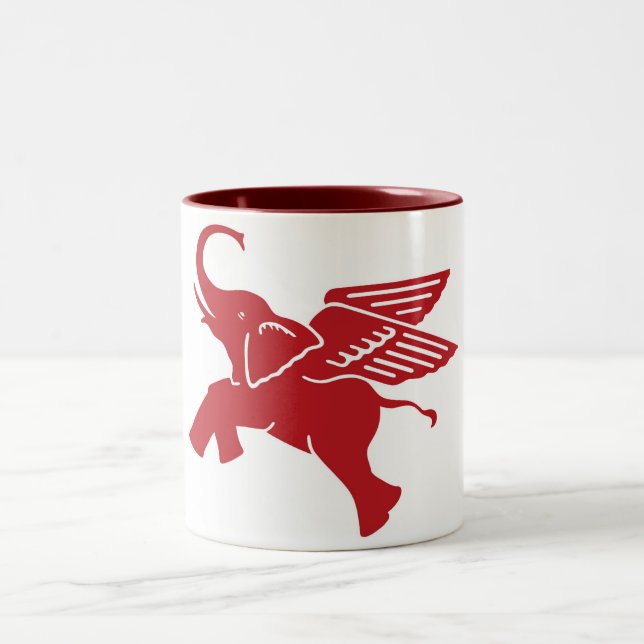 Red winged elephant Two-Tone coffee mug (Center)