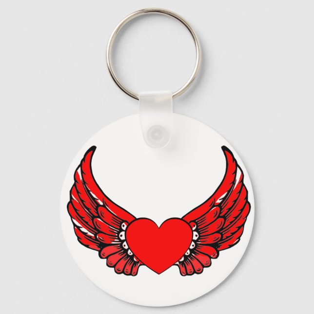 Red Winged Hearts Keychain (Front)