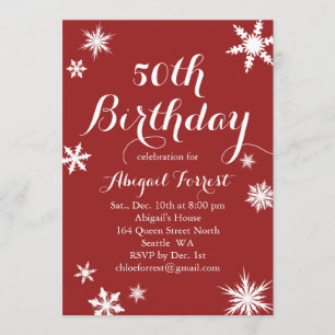 Red Winter 50th Birthday Invitation