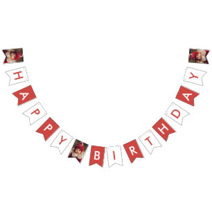 Red Winter Bear & Snowmen Happy Birthday  Bunting Flags