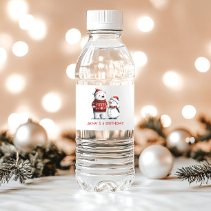 Red Winter Bear & Snowmen   Winter Wonderland Water Bottle Label