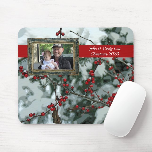 Red Winter Berries Christmas Holiday Mouse Pad (With Mouse)