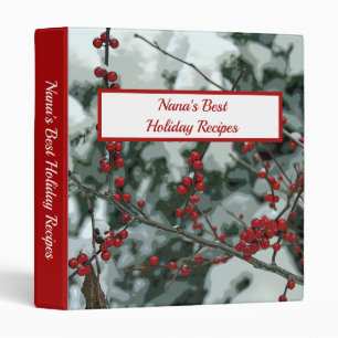 Red Winter Berries Christmas Holiday Recipe Binder