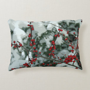 Red Winter Berries Christmas Holiday Throw Pillow
