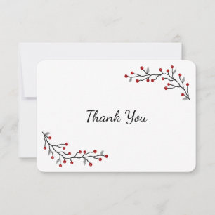 Red Winter Berries Flat Carte de remerciements