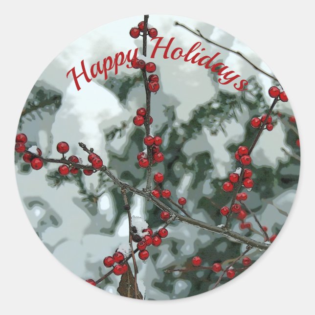 Red Winter Berries Holiday Stickers (Front)
