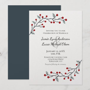 Red Winter Berries Simply Elegant Wedding Invitation