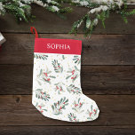 Red Winter Botanical Festive Gold Dots Custom Name Small Christmas Stocking<br><div class="desc">A fun,  festive christmas stocking featuring a winter botanical red berry pattern accented by faux gold polka dots.  Add a name to personalize - perfect for kids and grown-ups alike.</div>