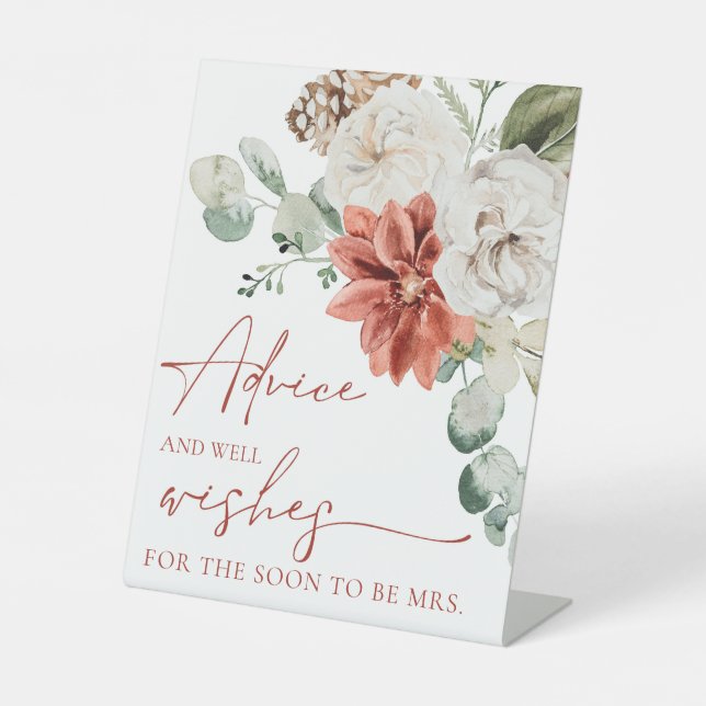 Red Winter Bridal Shower Advice and Well Wishes Pedestal Sign (Front)