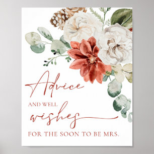 Red Winter Bridal Shower Advice and Well Wishes Poster