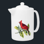 Red Winter Cardinal<br><div class="desc">Gorgeous red male cardinal winter teapot.</div>