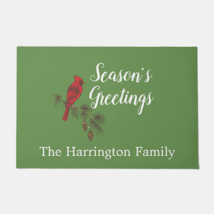 Red Winter Cardinal Personalized   Doormat