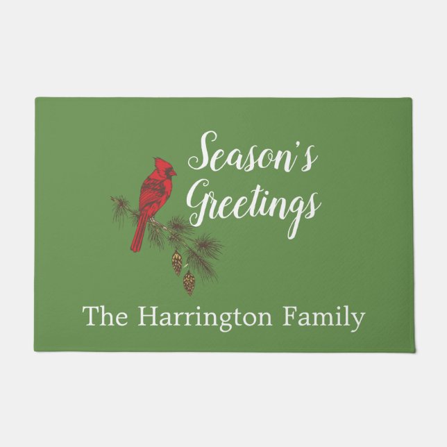 Red Winter Cardinal Personalized   Doormat (Front)