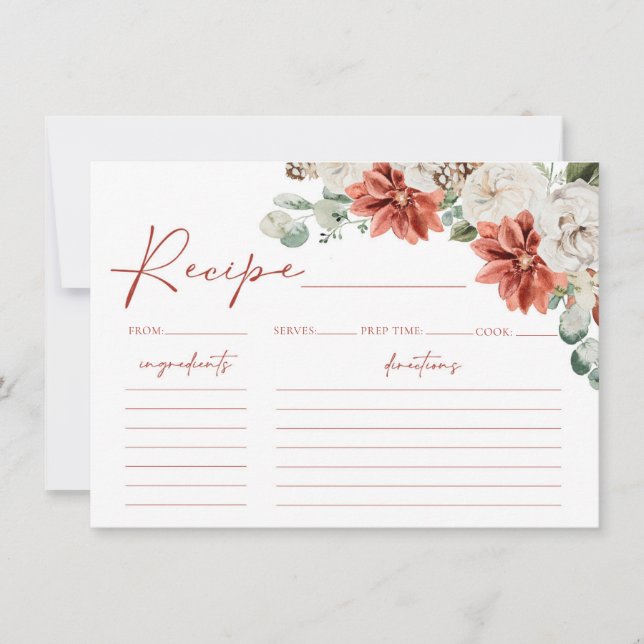 Red Winter Christmas Bridal Shower Recipe Card (Front)