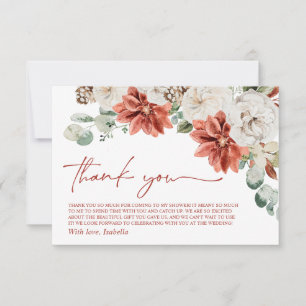 Red Winter Christmas Bridal Shower Thank you Card