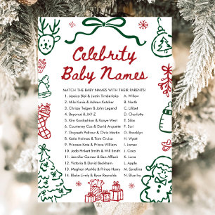 Red Winter Christmas Celebrity Baby Name Game Invitation