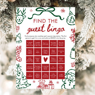 Red Winter Christmas Find the Guest Bingo Game Invitation