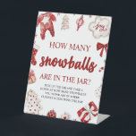 Red Winter Christmas Guess How Many Snowballs Game Pedestal Sign<br><div class="desc">Red Winter Christmas Guess How Many Snowballs Game</div>