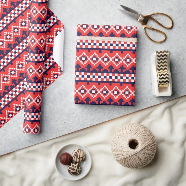 Red Winter Fair Isle Christmas Holiday Gift Wrapping Paper (Crafts)