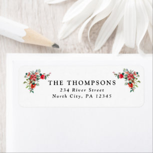 Red Winter Florals Holiday Return Address Label