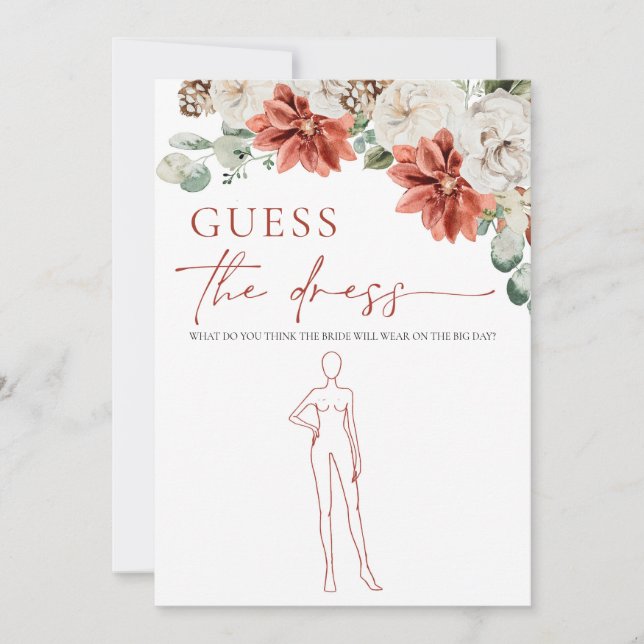 Red Winter Guess The Dress Bridal Shower Game Invitation (Front)