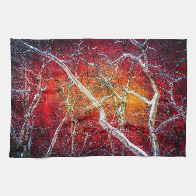 Red winter night kitchen towel (Horizontal)