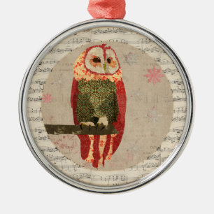 Red Winter Owl Snowflakes Ornament