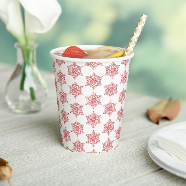 Red Winter Snowflake Paper Cups (Insitu)
