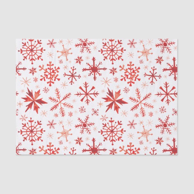 Red Winter Watercolor Snowflakes Tissue Paper (Front)